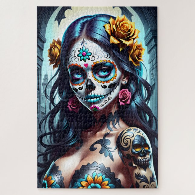 Sugar Skull Art -  Blossoming Beauty Jigsaw Puzzle (Vertical)