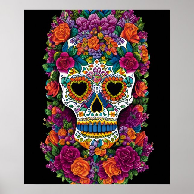Sugar Skull Art - Burst of Mexican Flair Poster (Front)