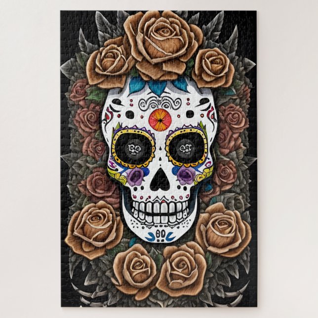 Sugar Skull Art - Celebrate with Vibrant Colours Jigsaw Puzzle (Vertical)