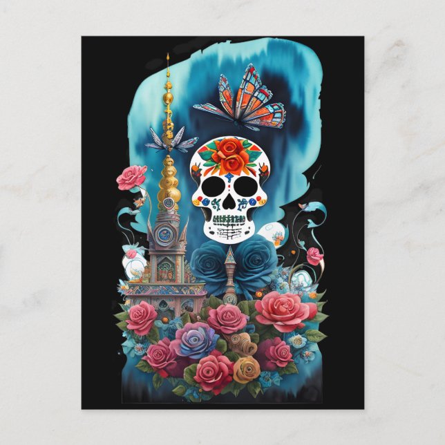 Sugar Skull Art - Colourful Altar Postcard (Front)