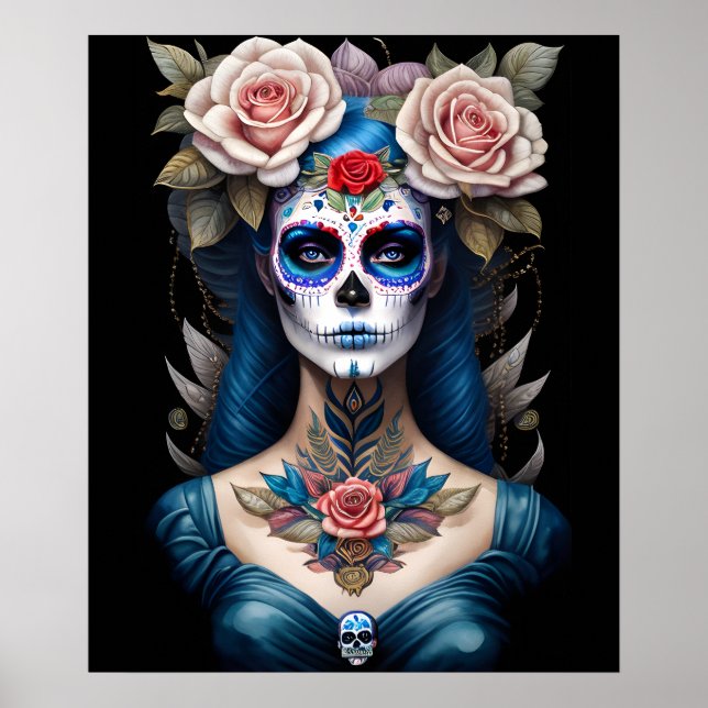 Sugar Skull Art - Colourful Dia de los Muertos Poster (Front)