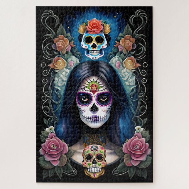 Sugar Skull Art - Colourful Skull Makeup Jigsaw Puzzle (Vertical)
