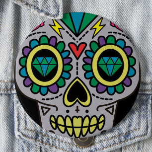 Sugar Skull Art, Day of the Dead 10 Cm Round Badge