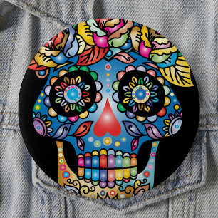 Sugar Skull Art, Day of the Dead 10 Cm Round Badge