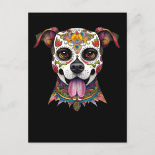 Sugar Skull Art - Day of the Dead Sugar Skull Dog Postcard