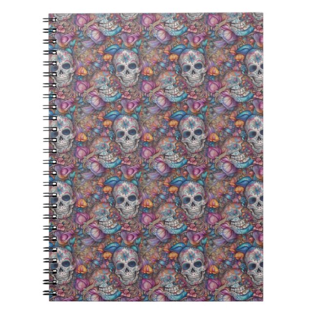 Sugar Skull Art - Day of the Dead Swirl Notebook (Front)