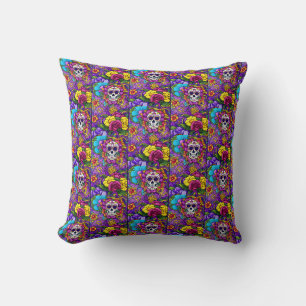 Sugar Skull Art - Día de los Muertos Delight Cushion