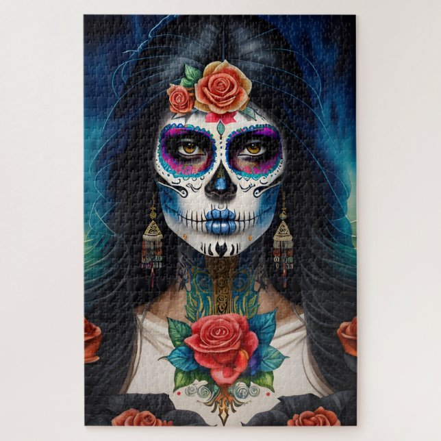 Sugar Skull Art - Embrace Dia de los Muertos Jigsaw Puzzle (Vertical)