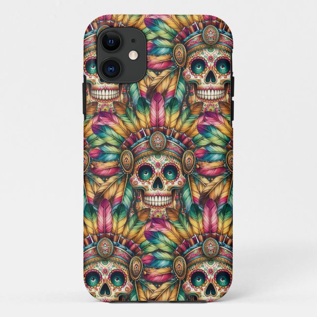 Sugar Skull Art - Feathers & Bones Case-Mate iPhone Case (Back)