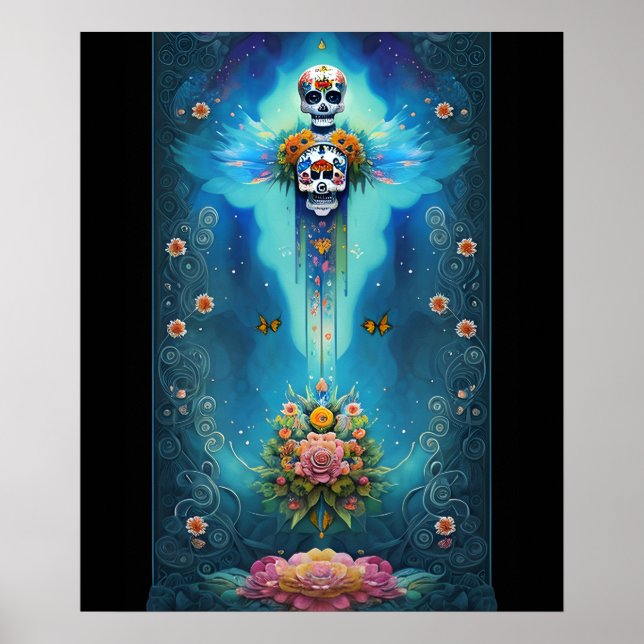Sugar Skull Art-Festive Spirit Dia de los Muertos Poster (Front)