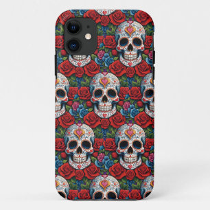 Sugar Skull Art - Heart Skull & Roses Case-Mate iPhone Case