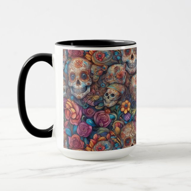 Sugar Skull Art - Intricate Day of the Dead Mug (Left)