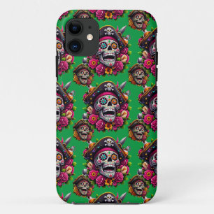 Sugar Skull Art - Jolly Pirate Skull (Green) Case-Mate iPhone Case