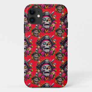 Sugar Skull Art - Jolly Pirate Skull (Red) Case-Mate iPhone Case