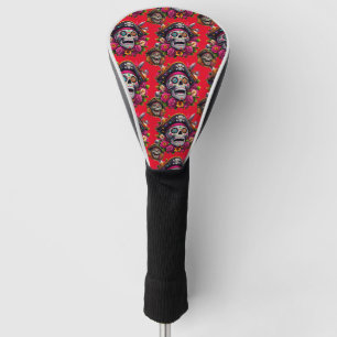 Sugar Skull Art - Jolly Pirate Skull (Red) Golf Head Cover