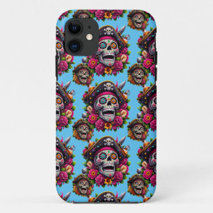 Sugar Skull Art - Jolly Pirate Skull (Sky Blue) Case-Mate iPhone Case