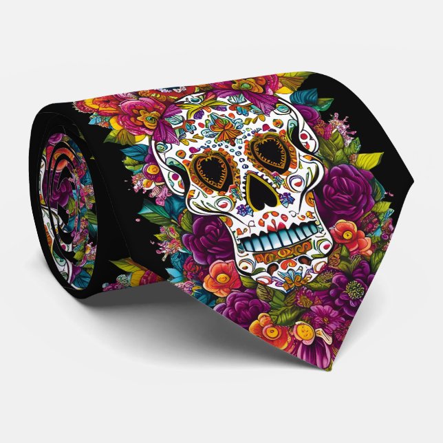 Sugar Skull Art - Mexico's Day of the Dead Tie (Rolled)