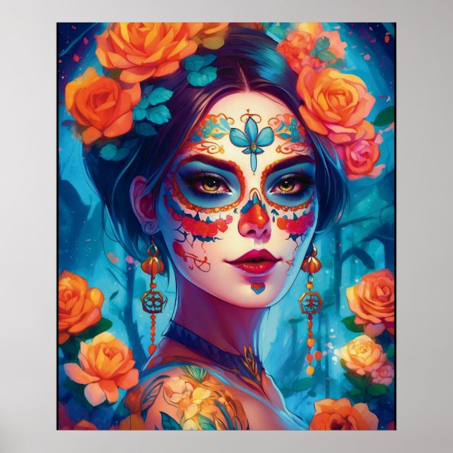 Sugar Skull Art - Mystique Roses Poster (Front)