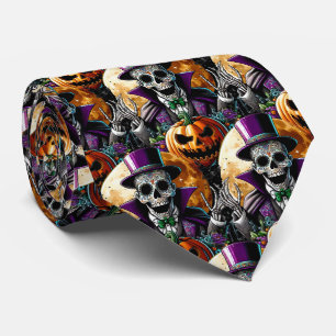 Sugar Skull Art - Pumpkin's Midnight Halloween Tie