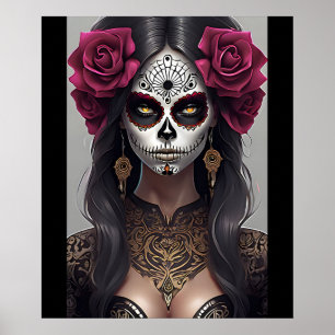 Sugar Skull Art - Roses and Revelry Poster