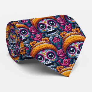 Sugar Skull Art - Skull in Beanie Calavera Tie