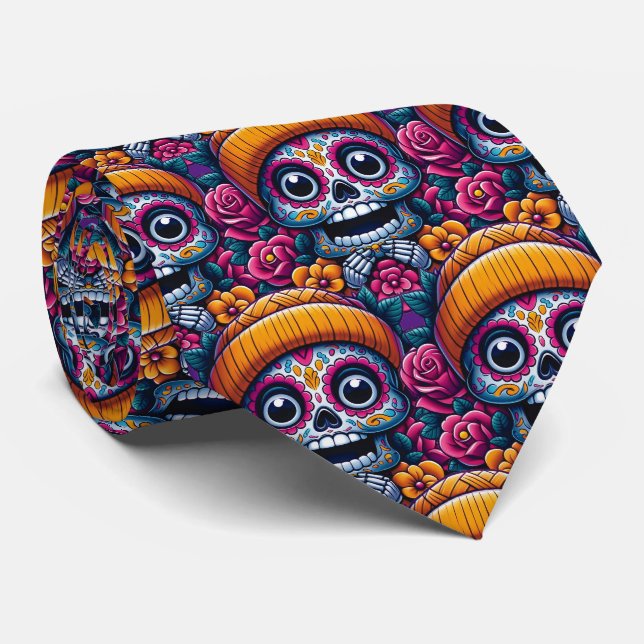Sugar Skull Art - Skull in Beanie Calavera Tie (Rolled)