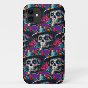 Sugar Skull Art - Top Hat and Pink Roses Case-Mate iPhone Case