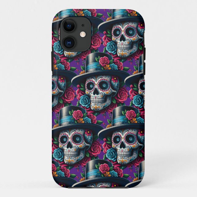 Sugar Skull Art - Top Hat and Pink Roses Case-Mate iPhone Case (Back)