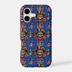 Sugar Skull Art -Top Hat Floral Fiesta (Blue)