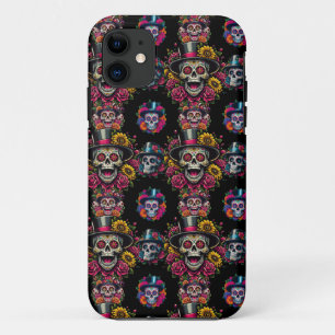 Sugar Skull Art -Top Hat Floral Fiesta Case-Mate iPhone Case