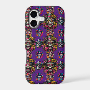 Sugar Skull Art -Top Hat Floral Fiesta (Purple)