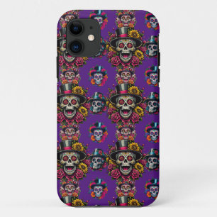 Sugar Skull Art -Top Hat Floral Fiesta (Purple) Case-Mate iPhone Case