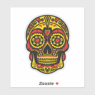 Sugar Skull Art - Traditional Red/Gold with Heart