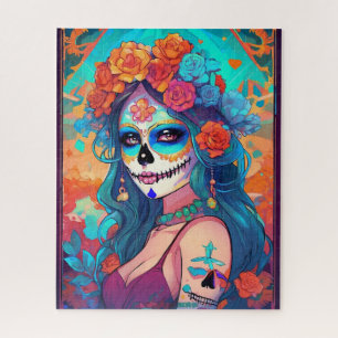 Sugar Skull Art - Veiled Beauty in Vibrance Jigsaw Puzzle