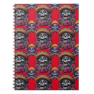 Sugar Skull Art - Vibrant Day of the Dead (Red) Notebook