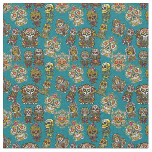 Sugar Skull Art Vintage Skeleton Altar Pattern Fabric