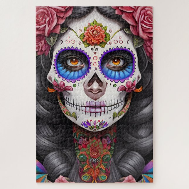 Sugar Skull Art - Woman in Sugar Skull Makeup Jigsaw Puzzle (Vertical)