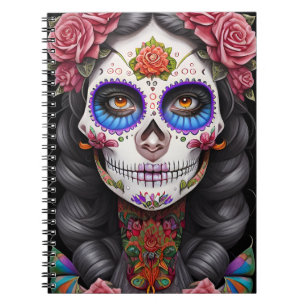 Sugar Skull Art - Woman in Sugar Skull Makeup Notebook