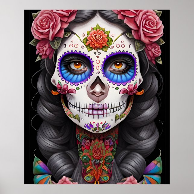 Sugar Skull Art - Woman in Sugar Skull Makeup Poster (Front)