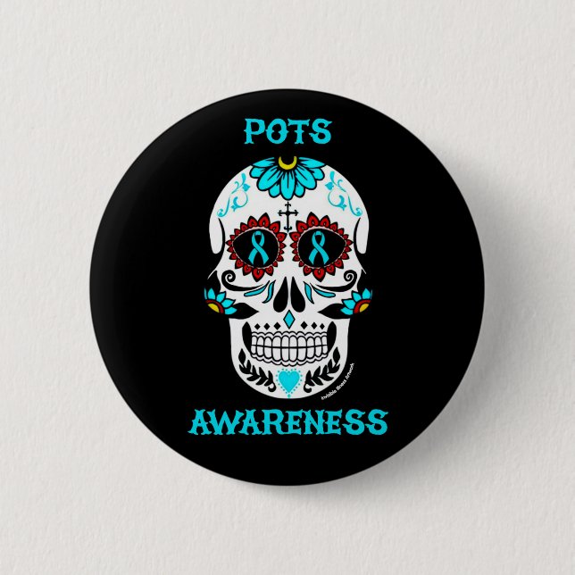 Sugar Skull/Awareness...POTS 6 Cm Round Badge (Front)