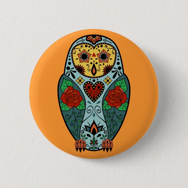 Sugar Skull Barn Owl 6 Cm Round Badge (Front)