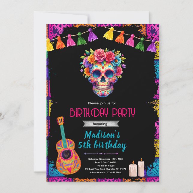 Sugar Skull Birthday party Invitation (Front)