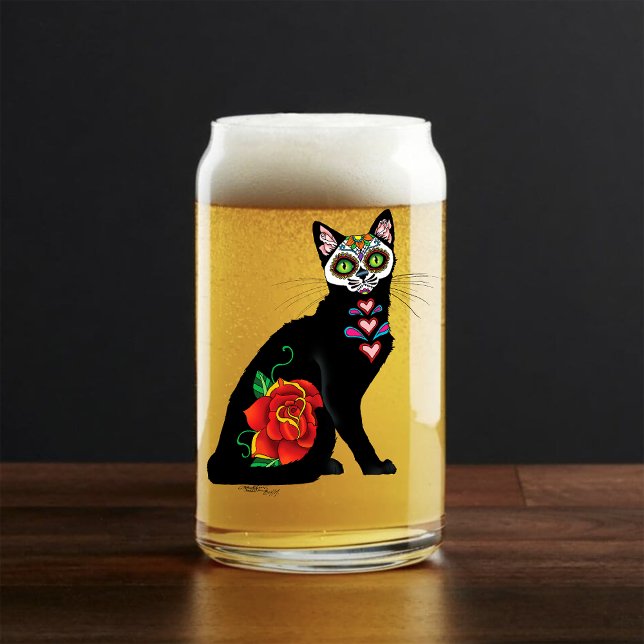 Sugar Skull Black Cat Can Glass (Creator Uploaded)