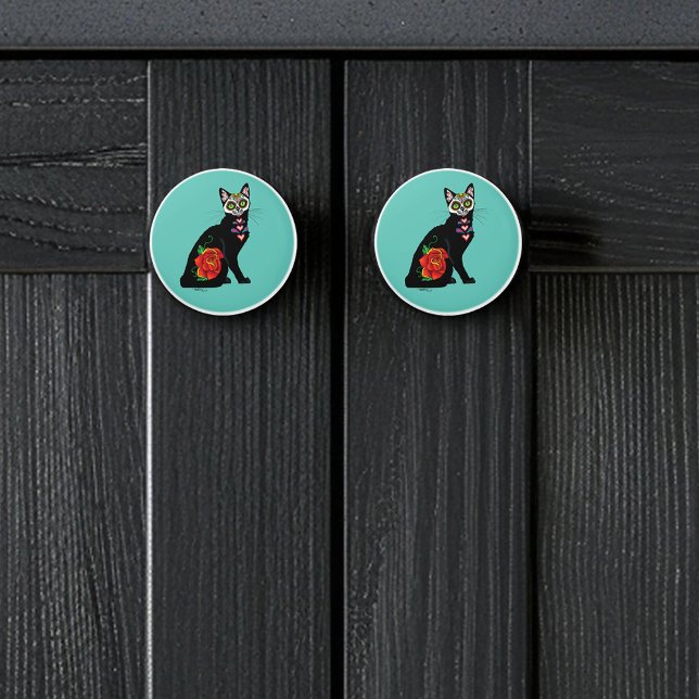 Sugar Skull Black Cat Ceramic Knob (Creator Uploaded)