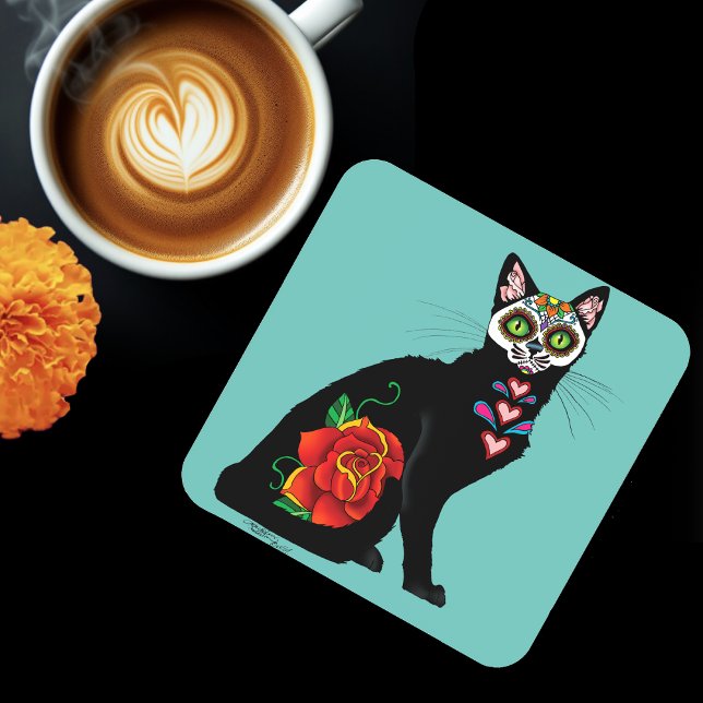 Sugar Skull Black Cat Coaster (Creator Uploaded)