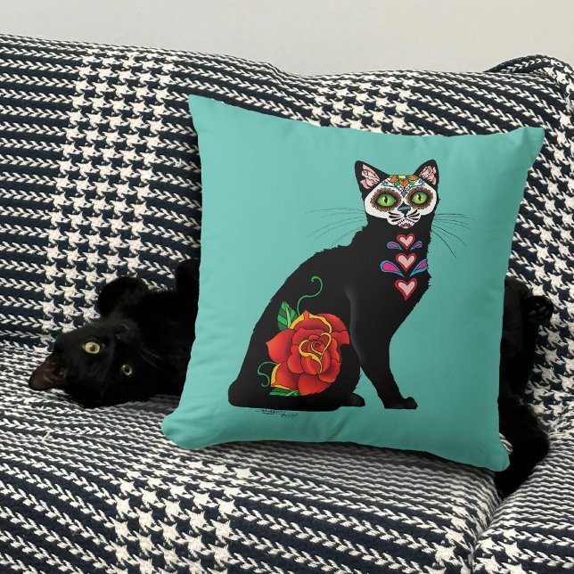Sugar Skull Black Cat Cushion (Creator Uploaded)
