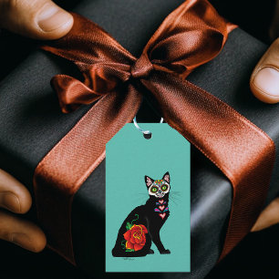 Sugar Skull Black Cat Gift Tags