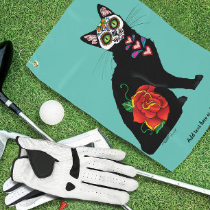 Sugar Skull Black Cat Golf Towel