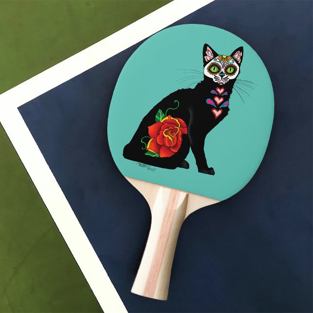 Sugar Skull Black Cat Ping Pong Paddle (Creator Uploaded)