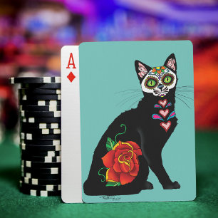 Sugar Skull Black Cat Playing Cards